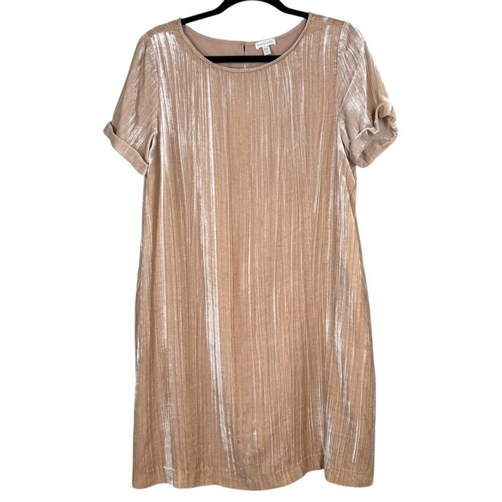 Garnet Hill Easy Velvet Dress Baby Pink Beige Classic Comfy Pockets Size 8